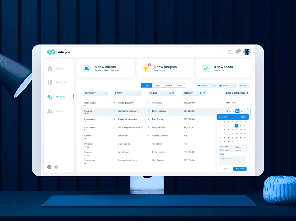 Halcyon final design screens and dashboard