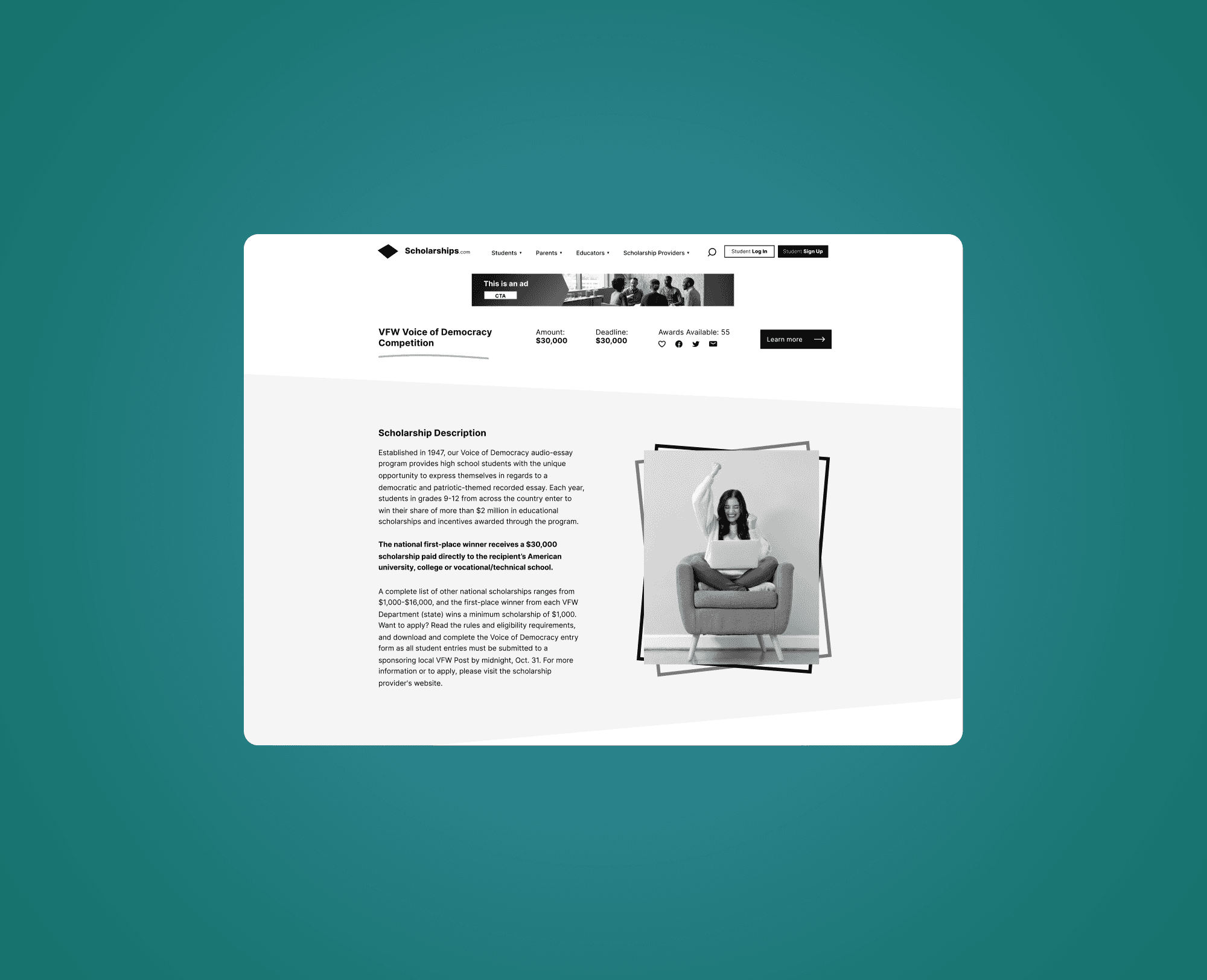 Scholarships.com wireframes and information architecture exploration