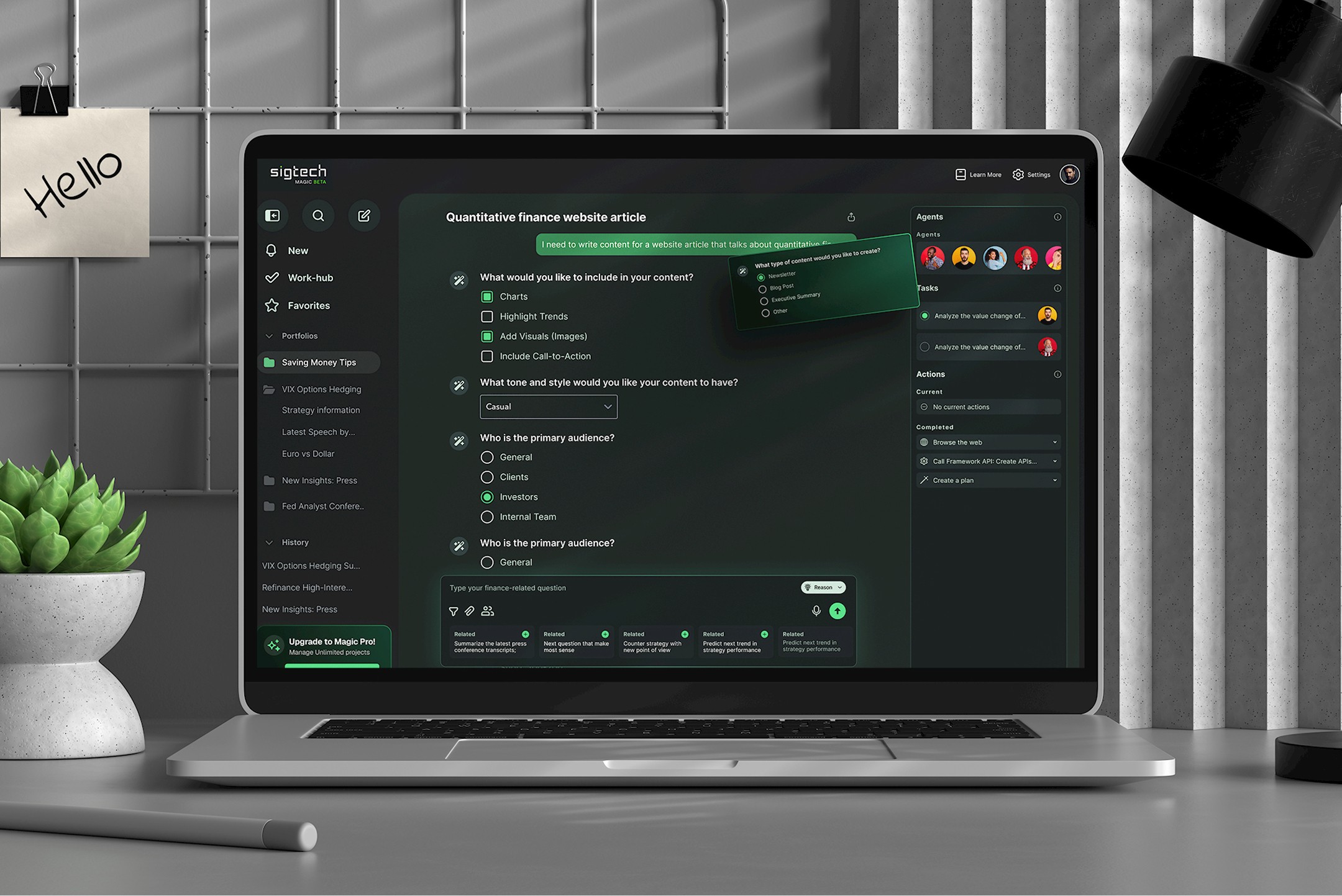 SigTech Magic final design screens and dashboard