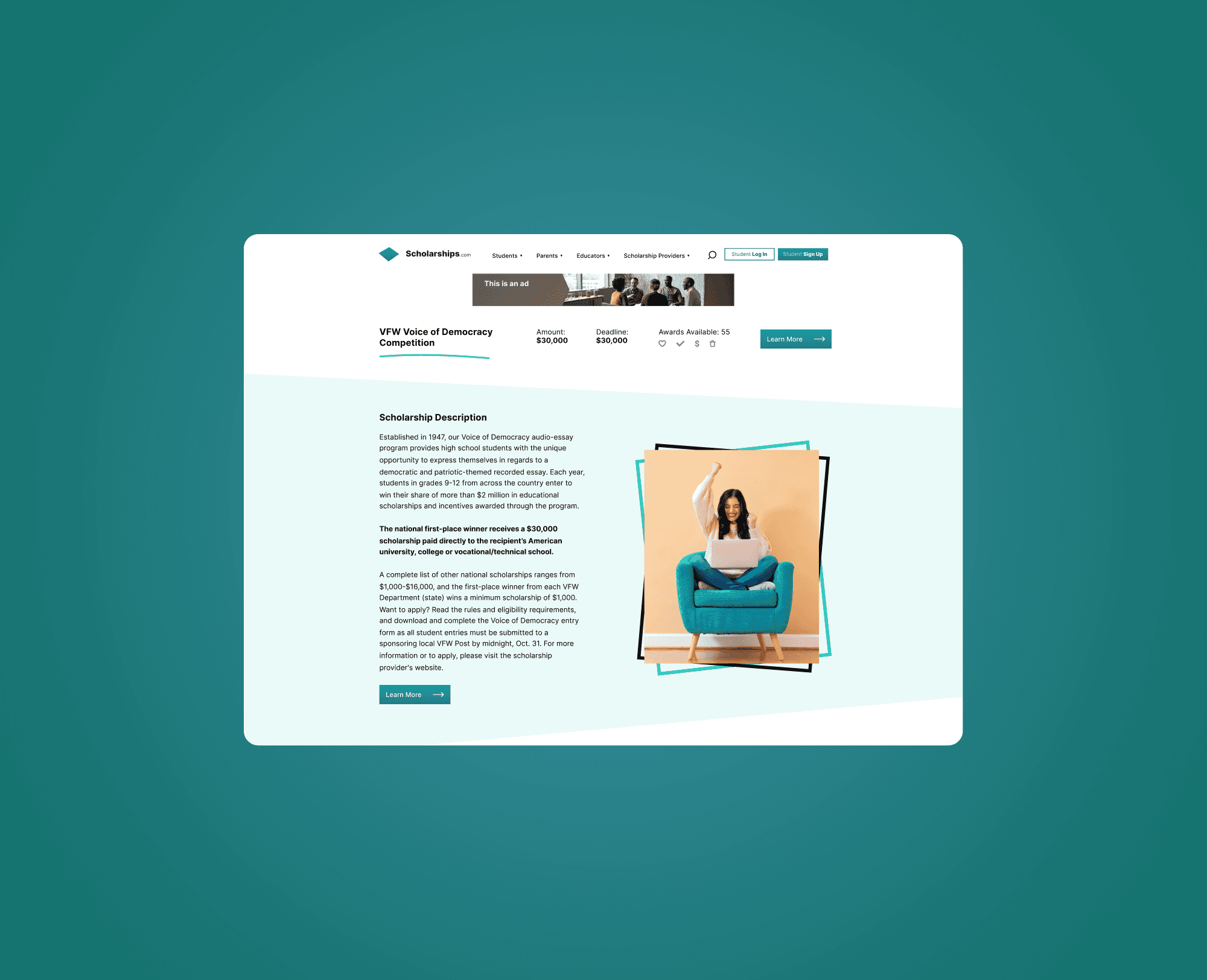 Scholarships.com wireframes and information architecture exploration
