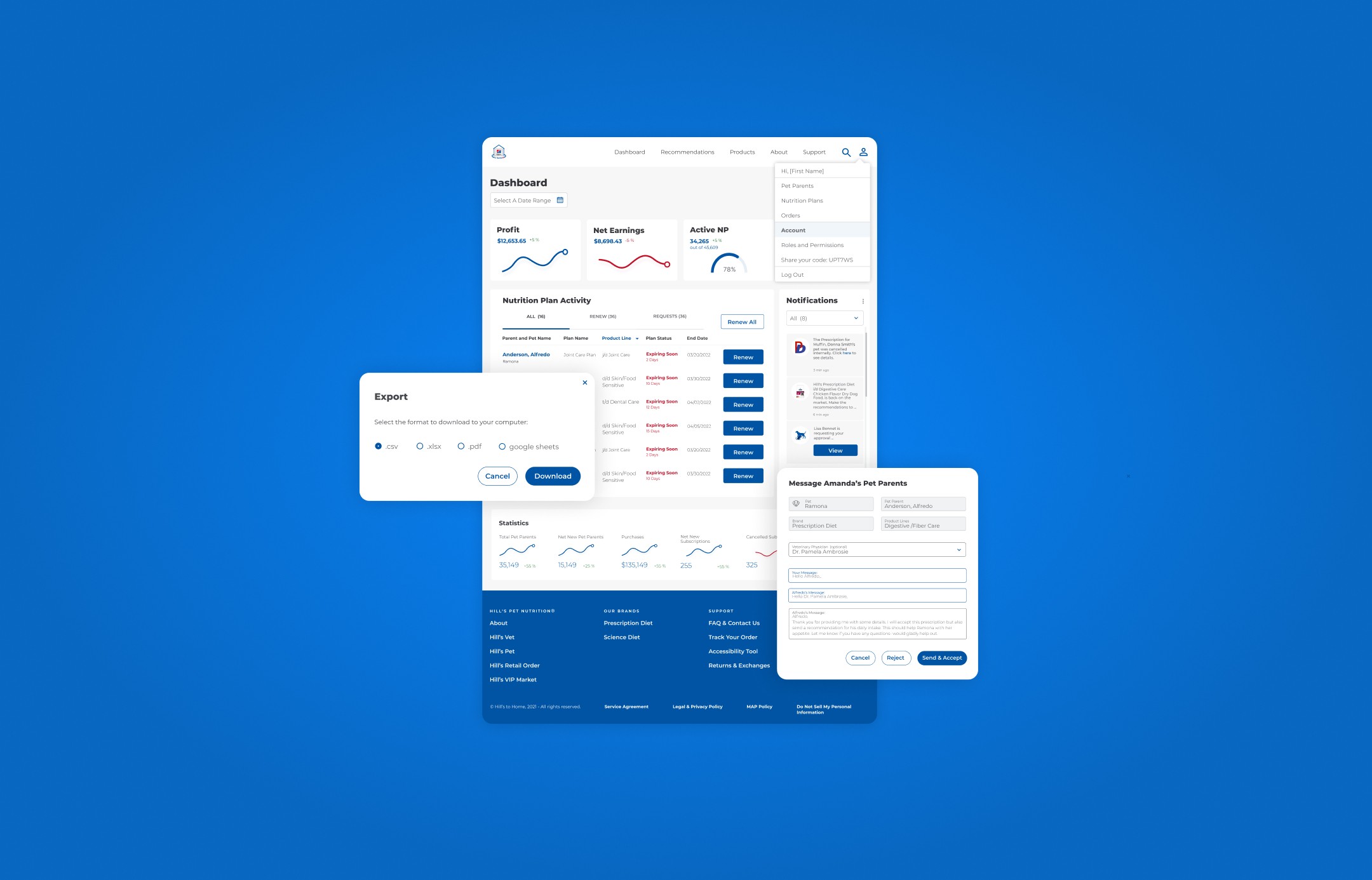 Colgate Palmolive / Hills to Home final design screens and dashboard